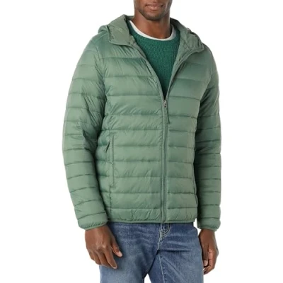Image of Amazon Essentials Men&#039;s Lightweight Water Resistant Packable Hooded Puffer Jacket, Green, XL