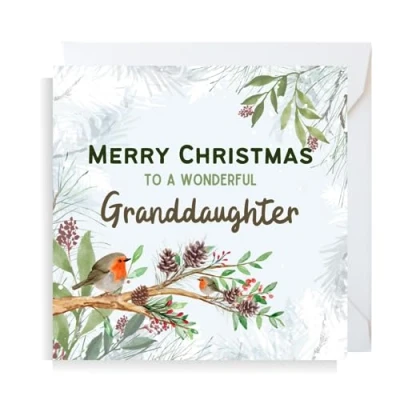 Image of Second Ave Granddaughter Christmas Robin Square Xmas Holiday Festive Greetings Card