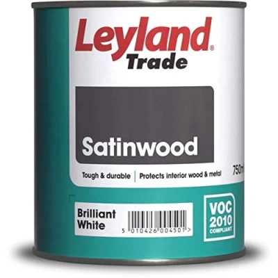 Image of Leyland Trade Satinwood Paint Brilliant White 750ml