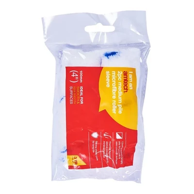 Image of Amtech G4450 4 inch Roller Sleeves, 2 Piece 12mm Microfibre Medium Pile Paint Rollers