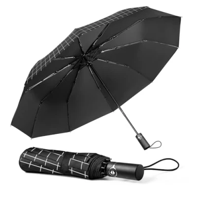 Image of TechRise Umbrella Windproof Travel Umbrella: 10 Ribs Automatic Compact Strong Wind Proof Umbrella, One Button Auto Open Close Resistant Folding Lightweight Portable for Men Women