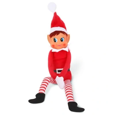 Image of Charming Red Long Leg Soft Body Vinylface Girl Elf with Hat 30 cm (1 Pc.) Premium Quality Plush Toy Perfect For Holiday Decor &amp; Gift giving
