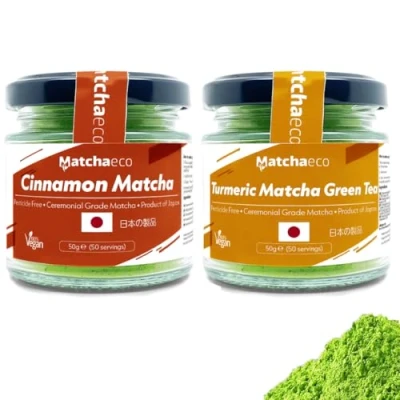 Image of Matchaeco 100g Turmeric Cinnamon Matcha [2 x 50g Turm/Cinnamon] Japanese &amp; Tea Powder Flavoured Stone Ground Ceremonial Grade From Japan Pesticide Free (100g CT)