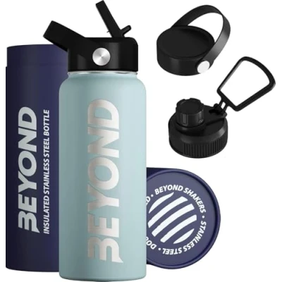 Image of Beyond Premium Vacuum Insulated Stainless Steel Double Walled Water Bottle 1000ml Wide Mouth Sports Drink Flask BPA Free (Pastel Blue)