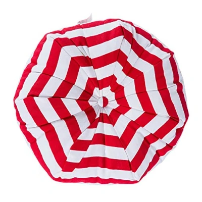 Image of HOMESCAPES Red &amp; White Stripe Floor Cushion Pouffe 100% Cotton Modern Pleated Seat Pad for Indoor and Garden, 40cm x 15cm