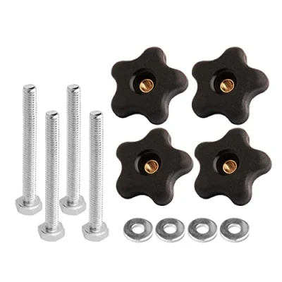 Image of POWERTEC 71070 T Track Knob Kit w/ 5 Star Knob, 1/4 20 Threaded Bolts and Washers, 12 Piece Set, Bolts, Accessories for Woodworking Jigs Fixtures