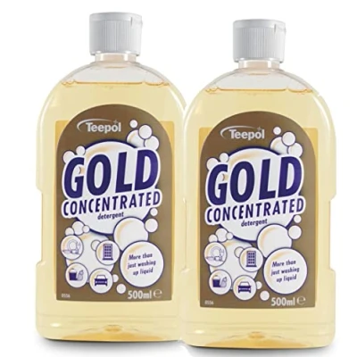 Image of Teepol Gold Concentrated Detergent (2 x 500ml Multipack) Dishwashing Liquid Dish Soap &amp; Floor Cleaner, Multi Surface Cleaner for Oil, Dirt, Grease Removal