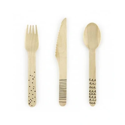Image of Wooden Cutlery Black, 16cm, Set of 18 Pieces