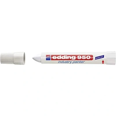Image of edding 950 industry painter white 10 pens round tip mm marker for writing on metal, rocks, wood rough or wet surfaces Permanent, waterproof