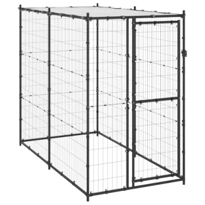 Image of vidaXL Outdoor Dog Kennel with Roof, Durable Powder Coated Steel Construction, Secure Design Lockable Door, UV resistant PE Canopy, Spacious Exercise Area for Dogs