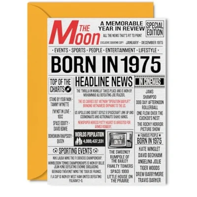 Image of 49th Birthday Cards for Women Men Born In 1975 Newspaper Happy 49 Card Dad Mum Aunt Uncle Vintage Retro Back 1975, 5x7 Inch Forty Nine Ninth Bday Greeting