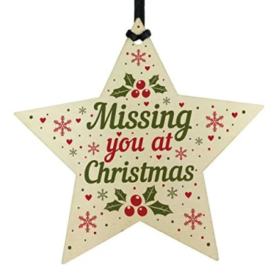 Image of RED OCEAN Memorial Christmas Tree Decoration Bauble Handmade Hanging Wooden Star For Mum Dad Nan Grandad