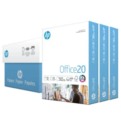 Image of HP Printer Paper 8.5 x 11 Office 20 lb 3 Ream Case 1500 Sheets 92 Bright Made in USA FSC Certified 112090C, White