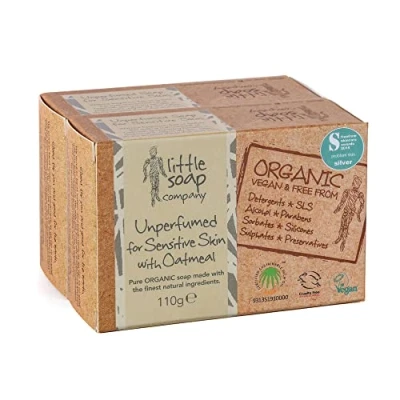 Image of Little Soap Organic Unperfumed Duo Pack Vegan, Cruelty Free, No SLS or Parabens, Perfect for Sensitive Skin, Gifts Women &amp; Men, 110g x 2