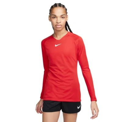 Image of NIKE AV2610 657 Dri FIT Park First Layer T Shirt Women&#039;s University RED/White Size S
