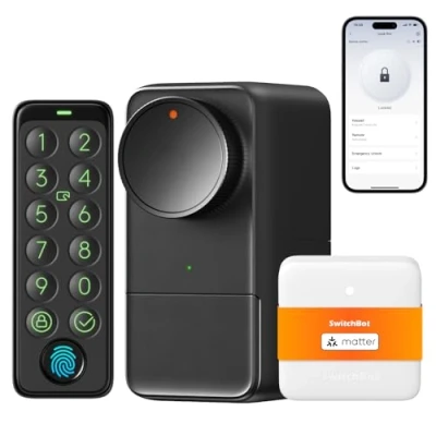 Image of SwitchBot WiFi Smart Lock Pro with Touchscreen Keypad, Fingerprint Door Lock, Fits Your Existing Euro Profile Cylinder, IP65 Weatherproof, Supports Matter, Alexa, Google, IFTTT