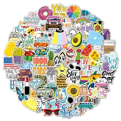 Image of VSCO Colourful Life Stickers, Lovely Waterproof Vinyl Graffiti Decals for Laptop Water Bottle Skateboard Bike Car Helmet Travel Luggage Guitar Phone Case Scrapbook Party [100PCS]