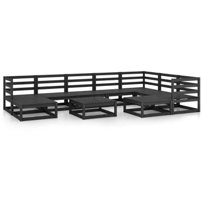 Image of vidaXL 10 Piece Garden Lounge Set Black Solid Pinewood