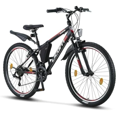 Image of Licorne Guide Mountain Bike 24 Inch Shimano 21 Speed Gears, Fork Suspension Children&#039;s Bicycle for Boys and Girls Frame Bag, girls, white/pink