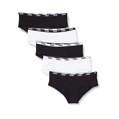 Image of PUMA Women&#039;s Hipster, Black/White, M (Pack of 5)