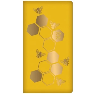 Image of 2025 Soft Faux Leather Slim Wallet Sized Diary Week to View Stylish Yellow Bee Design