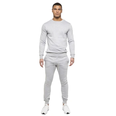 Image of BRAND KRUZE Mens Crew Neck Long Sleeve TRACKSUIT Set Sweatshirt and Joggers KZMS138 GRY L