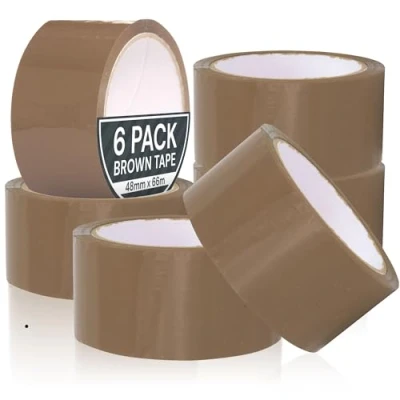 Image of Coselena 6 Pack Brown Tape 48mm x 66m Heavy Duty Sticky Packaging Easy to Use Parcel Ideal Packing for Dispenser, Gun &amp; Cardboard Boxes Moving