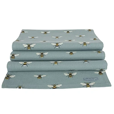 Image of Sophie Allport Bees Teal Table Runner, 100% Cotton, Stylish Print, 35 x 280cm, Machine Washable