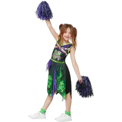 Image of Smiffys Toxic Cheerleader Costume Dress &amp; Pom Poms, Halloween Child Fancy Dress, Up Costumes