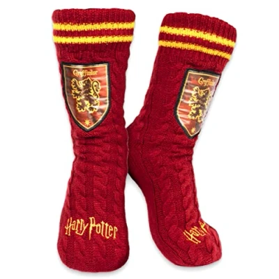 Image of Harry Potter Women&#039;s Slippery Socks Burgundy Gryffindor Woolly Bed One Size Fits 5 8 Official Merchandise