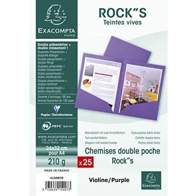 Image of Exacompta Ref 415007E Rocks Collection Double Pocket Folders 240 x 320mm in Size, Suitable for A4 Documents, 210gsm Material Purple (Pack of 25)