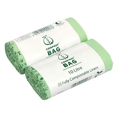 Image of 10 Litre x 50 Compost Bag Compostable Bags Kitchen Caddy Liner Food Waste Bin Liners EN 13432 10L with Composting Guide