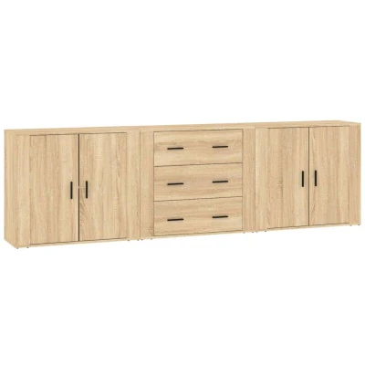Image of vidaXL 3x Sideboards Living Room Home Organiser Side Cabinet Cupboard Highboard Console Telephone Sonoma Oak Engineered Wood