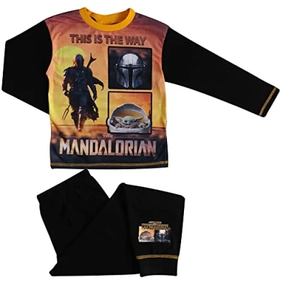 Image of Disney Boys Mandalorian Pyjamas Age 5 12 Years 9 10 / 134 140 cms Black