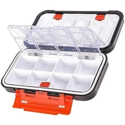 Image of OriGlam Fishing Tackle Storage Box, Double Sided Waterproof 16 Compartments, Organizer Lure Box Containers (Black)