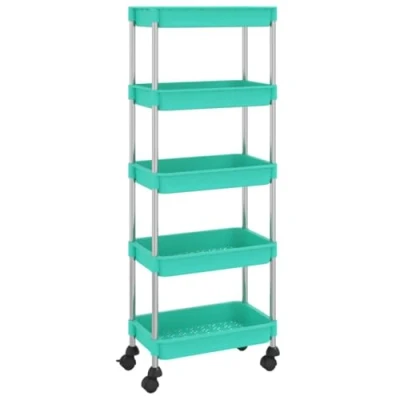 Image of vidaXL Turquoise Kitchen Trolley in Durable ABS and Iron with Removable Baskets Braked Wheels 42x29x128 cm