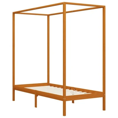 Image of vidaXL Canopy Bed Frame without Mattress Honey Brown Solid Wood 90x200cm