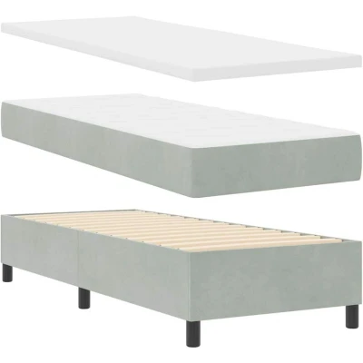 Image of vidaXL Box Spring Bed with Mattress &amp; Bench Light Grey 80x200 cm Velvet