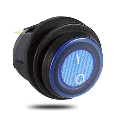 Image of 12V Rocker Switch, 16A Car LED Auto Main Light Toggle Switch Illuminated Blue Round Spst On Off Control 3 Pin