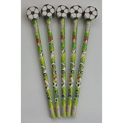 Image of 6 Football Pencils &amp; Erasers (Boys Party Bag Fillers)