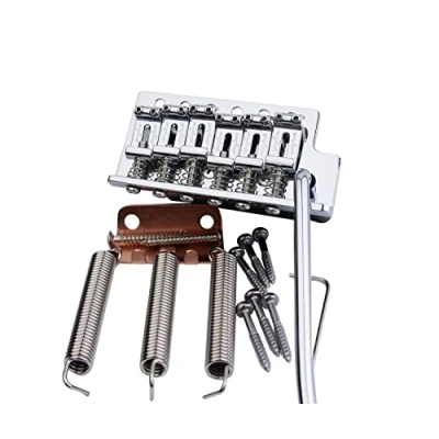 Image of Guyker Tremolo Bridge Vintage Bent Steel Saddles and Zinc Block Compatible with Start ST Electric Guitar (GG 1004, Chrome)