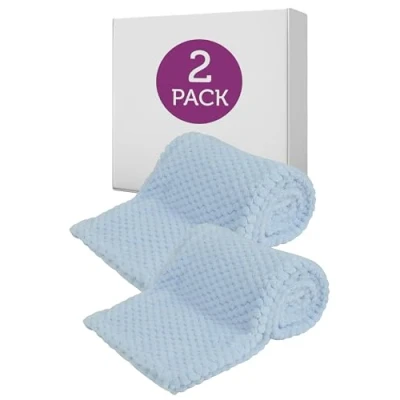 Image of Hoolaroo 2 Pack Baby Fuzzy Blanket Fluffy Waffle Flannel Fleece Super Soft Plush Warm Cozy for Newborn Infant Toddler Kids Girl Boy Receiving Crib, Stroller, Travel, Blue