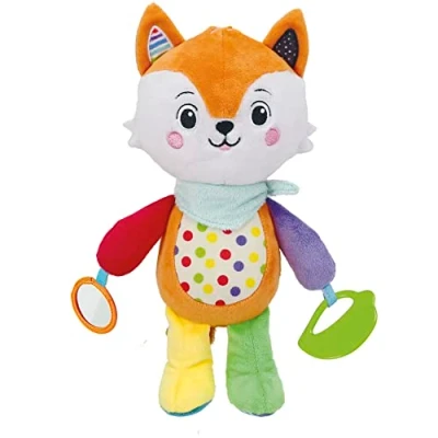 Image of Clementoni Happy Fox Toddler Plush Toy: Infant Activity Soft Toy, Cuddly and Multi Coloured Animal Machine Washable, Perfect for Developing Sensory Skills, Safe Gentle (0+ Months)