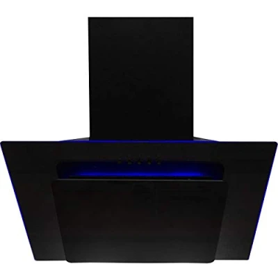 Image of SIA 90cm Black Glass Angled Kitchen Cooker Hood Chimney Extractor Fan With Red Blue And Green LED Edge Lit Mood Lighting AGE91BL AMZ1