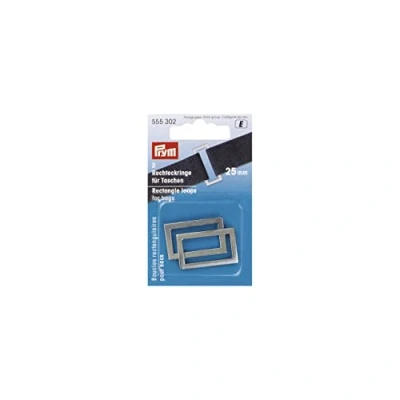 Image of Prym Antique Silver coloured 25mm Rectangle Loops for Bags &amp; Straps (2pc), Metal, 9.5 x 6 0.5 cm