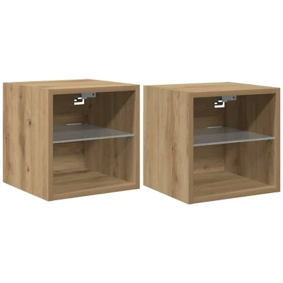 Image of vidaXL TV Wall Cabinets with LED Lights 2 pcs Artisan Oak 30x28.5x30 cm