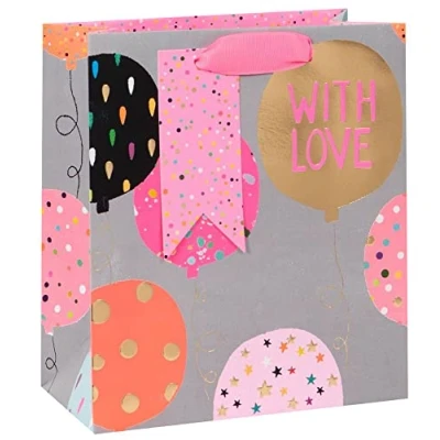 Image of Glick Luxury Gift Bag, Medium Celebration Paper Salad Balloons Wrap 200x225x100mm, Pink