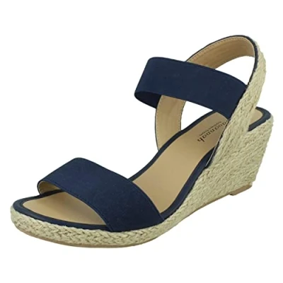 Image of Ladies Savannah Wide Fit Wedges F2292 Navy Elastic UK Size 5 EU 38 US 7