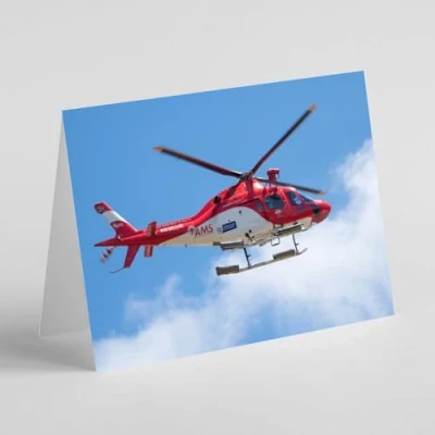 Image of Beebooh Red and white helicopter in flight aircraft birthday card