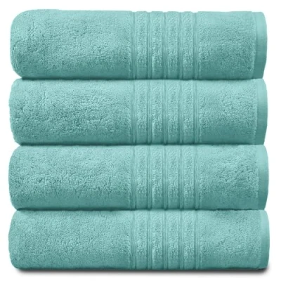 Image of GC GAVENO CAVAILIA 450 GSM Hand, 100% Egyptian Cotton Towel, Aqua, Pack of 4 Jumbo Bath Sheet